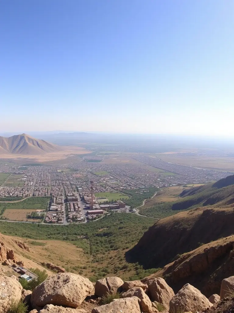 A captivating image of the Chilzina viewpoint in Qandahar, Afghanistan, capturing the panoramic view of the city and surrounding landscapes, ideal for a scenic tour package.