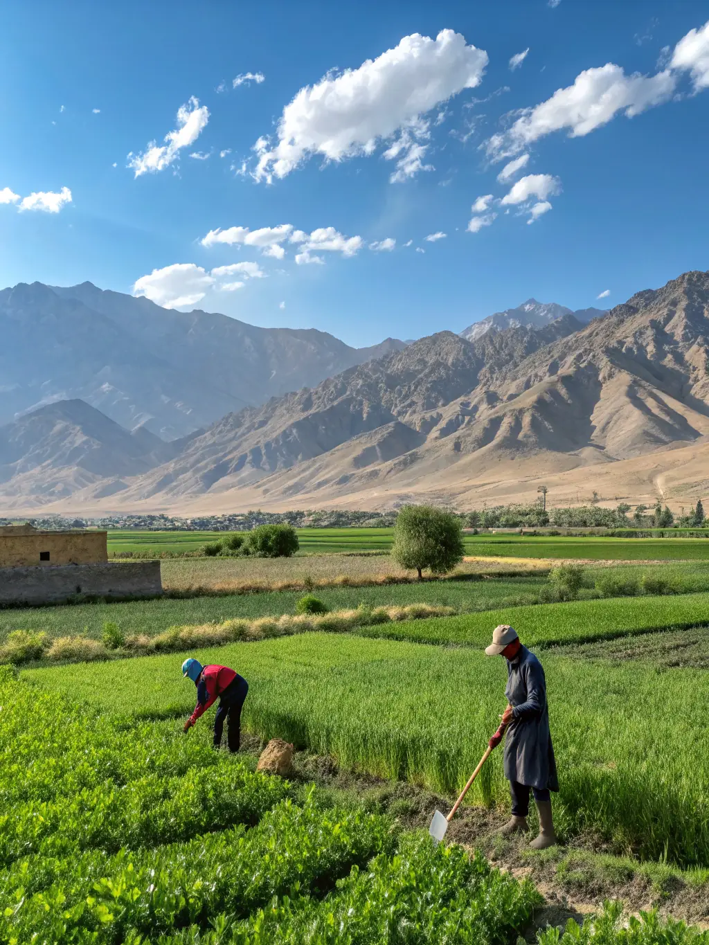 A serene view of the Panjshir Valley in Afghanistan, featuring lush greenery, towering mountains, and a winding river. The image captures the valley's natural beauty and peaceful atmosphere.