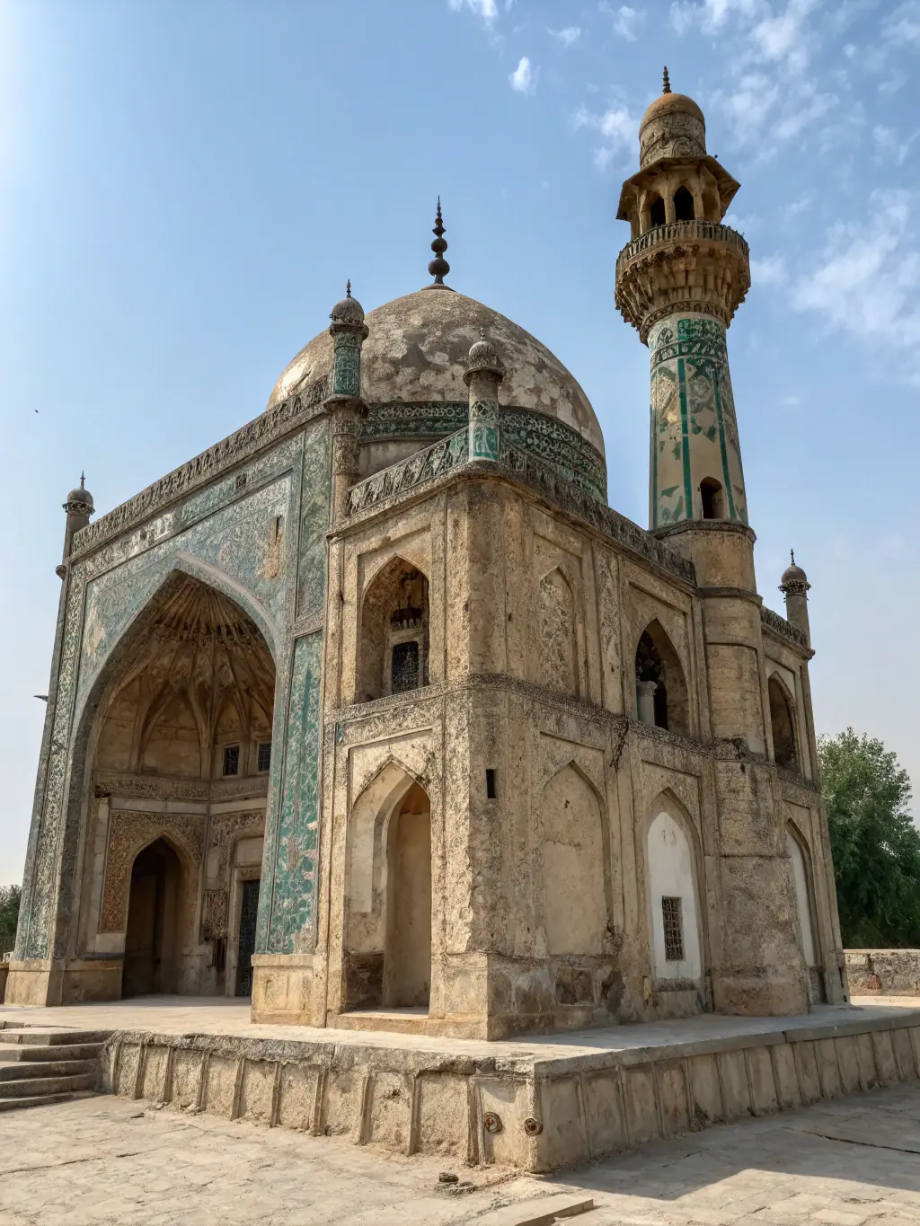 A detailed shot of the Gawhar Shad Mausoleum, highlighting its intricate carvings and historical importance in Herat.