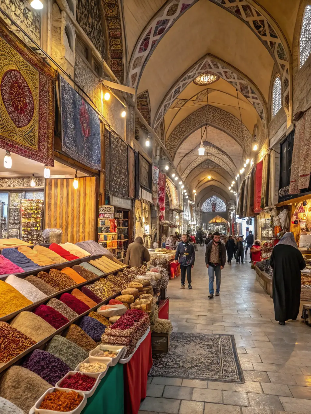 A lively scene from Herat's bazaar, filled with colorful textiles, spices, and local crafts, capturing the essence of Afghan culture.