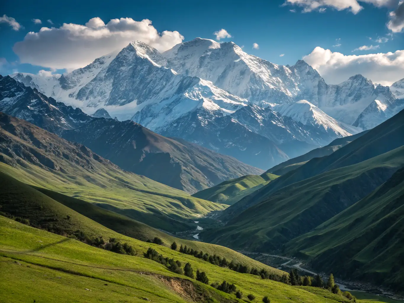 A panoramic image of the Wakhan Corridor in Afghanistan, showcasing its majestic mountains, lush valleys, and remote villages. The image should capture the region's rugged beauty and adventurous spirit, inviting viewers to explore its untouched landscapes.